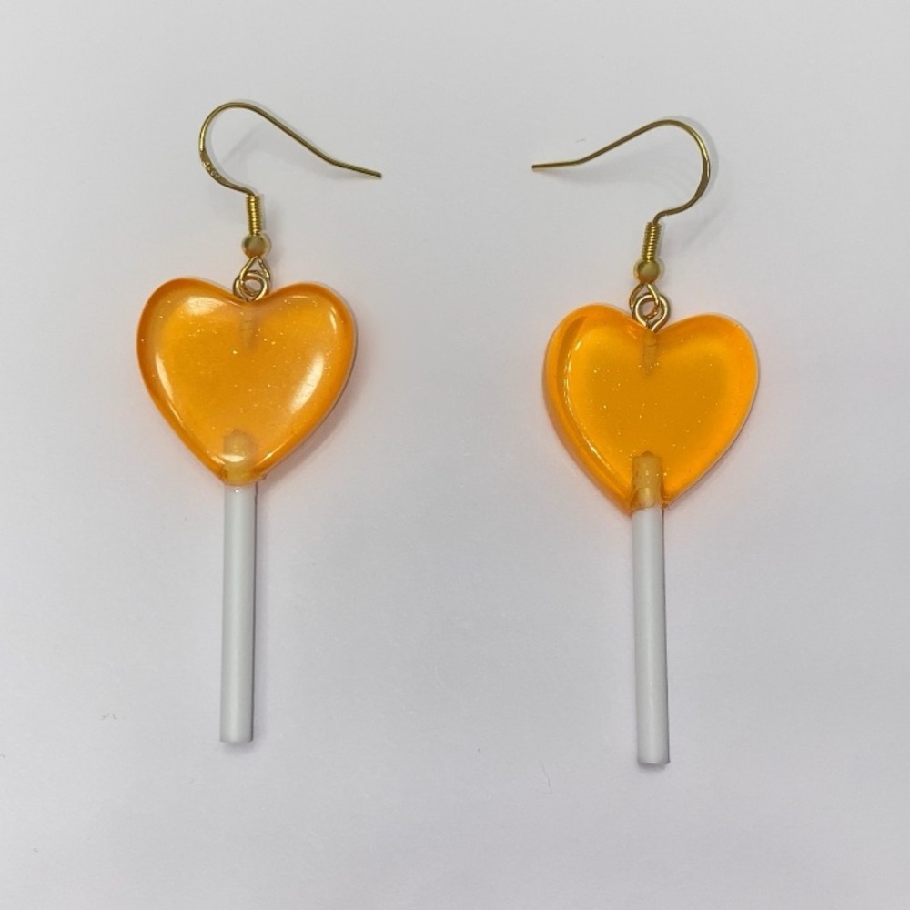 Orange Heart Lollipop Earrings 🧡